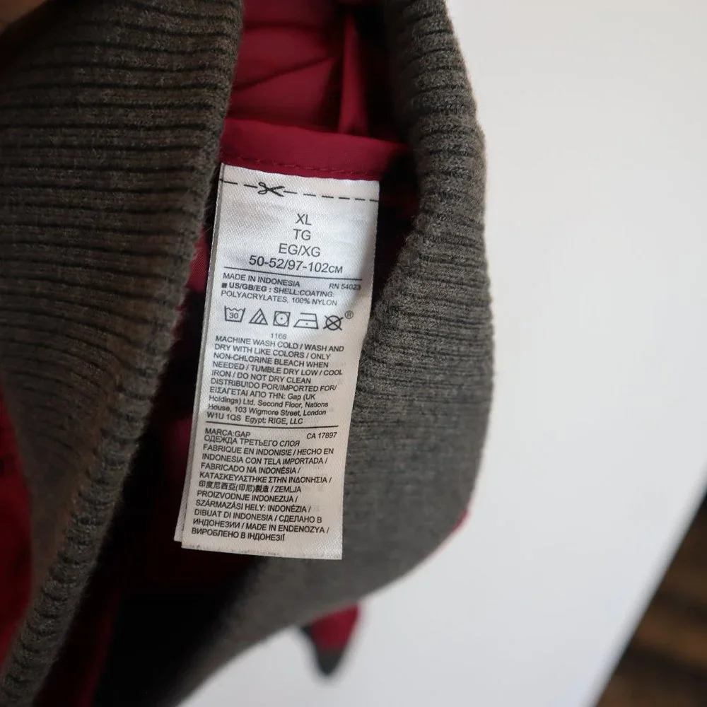 Throwback GAP Utility Puffer Zip Up Jacket Maroon Red